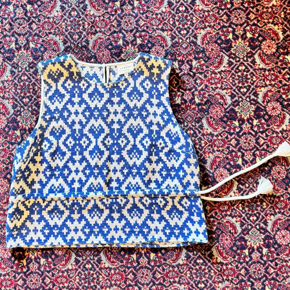 Sezane Darlene Blouse Geo Blue Jacquard - Size 12